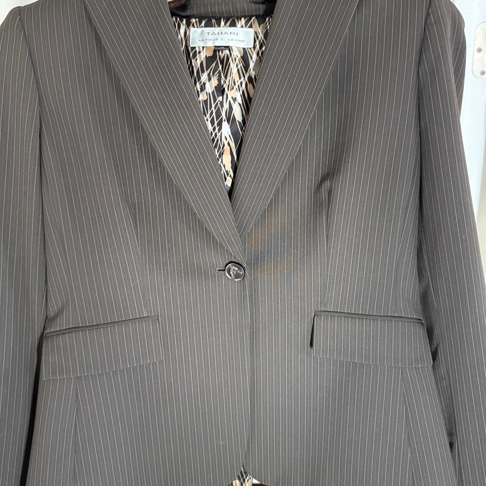 Tahari Women's Pinstripe Blazer - Brown - Picture 2 of 5
